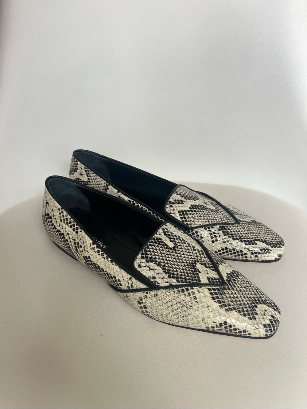 Marion Parke Black & White Snake-Print Pointed Loafers